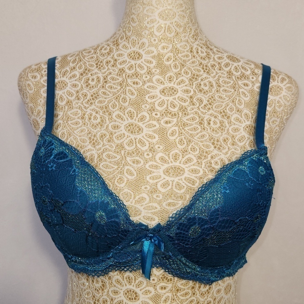 Body Culture Teal Sexy Tee Lace Mesh Underwire Molded Padded Push Up Bra 34B